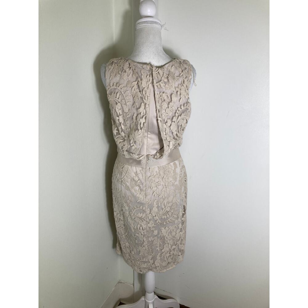 Adrianna Papell Bone Sleeveless Knee Length Dress with Lace Overlay Sz 6 - Picture 2 of 3